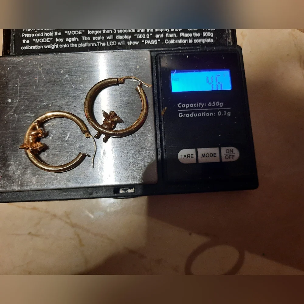 Genuine Solid 10K Yellow Gold "Angel 👼 On My Shoulder" Large 3D Hoop Earrings - Picture 5 of 11